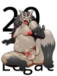  2019 anthro balls canid canine flaccid geiru_mirua haft_closed_eyes hi_res looking_at_viewer male mammal mightyena nintendo nude open_mouth overweight penis pok&eacute;mon pok&eacute;mon_(species) smile solo video_games 