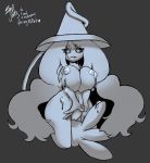  2019 between_legs big_breasts black_sclera bodily_fluids breast_squish breasts eyelashes female genital_fluids grey_background greyscale hair hatterene hi_res humanoid lactating lips long_hair monochrome nintendo pok&eacute;mon pussy pussy_juice signature simple_background solo squish tentacles unknown_pok&eacute;mon video_games white_eyes 