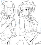  2girls anna_(watamote) bow bowtie drinking futaki_shiki monochrome multiple_girls nakano_hitomi ponytail sitting twintails watashi_ga_motenai_no_wa_dou_kangaetemo_omaera_ga_warui! 