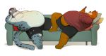  anthro belly belly_overhang big_belly brown_bear brown_body brown_fur cellphone clothed clothing duo eyes_closed felid fur furniture holding_cellphone holding_object holding_phone male mammal moobs navel obese obese_male overweight overweight_male pantherine phone pillow reclining simple_background sleeping snow_leopard sofa sound_effects spots spotted_body spotted_fur topless ursid ursine white_background white_body white_fur yolany zzz 