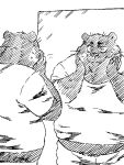  anthro belly bodily_fluids chubby_cheeks clothed clothing felid fur hand_on_cheek inugokudo male mammal mirror mirror_reflection obese obese_male overweight overweight_male pantherine reflection solo sweat sweatdrop worried 