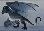  2019 blue_eyes claws digital_media_(artwork) dragon feral grey_body grey_scales hi_res horn hydlunn male membrane_(anatomy) membranous_wings scales solo spines teeth wings wyvern 