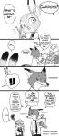  ! ... anthro bottomwear canid canine carrot clothed clothing dialogue disney domestic_pig edit english_text food fox fully_clothed greyscale group hard_translated hi_res judy_hopps lagomorph leporid mammal meno monochrome necktie nick_wilde one_ear_up pants plant police_uniform rabbit red_fox shirt speech_bubble suid suina sus_(pig) text topwear translated uniform vegetable zootopia 