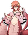  absurd_res areola blush breasts clothing cute_fangs eyelashes female hair hi_res juliantheturtle lamia lingerie looking_at_viewer miia_(monster_musume) monster_girl_(genre) monster_musume navel nipples open_mouth orange_hair pussy red_body red_scales reptile scales scalie serpentine snake solo 