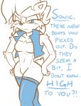 2011 blue_eyes blush boots breasts clothing dialogue featureless_breasts featureless_crotch female footwear looking_at_viewer mammal navel rodent sally_acorn saltcore sciurid solo sonic_(series) topwear vest 