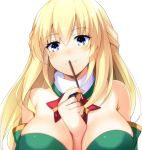  1girl between_breasts blonde_hair blue_eyes blush braid breasts cleavage doria_(5073726) eyebrows_visible_through_hair french_braid hair_between_eyes hand_between_breasts large_breasts long_hair looking_at_viewer neptune_(series) sidelocks simple_background smile solo upper_body vert white_background 
