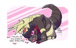  2019 aggron blush checker claws dialogue digital_media_(artwork) duo english_text feral fur green_eyes hair hi_res lechecker male male/male nintendo nude open_mouth phos pok&eacute;mon pok&eacute;mon_(species) sex simple_background smile text video_games zoroark 