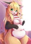 2019 anthro blonde_hair blush breast_grab breast_squeeze breasts featureless_breasts felid feline female fur hair hand_on_breast hi_res mammal navel open_mouth shiitakemeshi slightly_chubby solo 