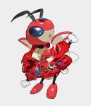  bug clothed_pokemon extra_arms full_body gen_2_pokemon jacket ledian long_sleeves looking_away looking_to_the_side newo_(shinra-p) no_humans poke_ball_symbol pokemon pokemon_(creature) red_jacket solo sticker zipper 