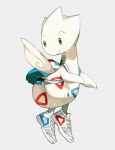  backpack bag clothed_pokemon flying full_body gen_2_pokemon looking_back newo_(shinra-p) no_humans plantar_flexion pokemon pokemon_(creature) shoes smile sneakers solo togetic white_footwear 