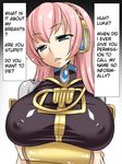  breasts covered_nipples hard_translated headphones kanya_pyi large_breasts long_hair megurine_luka pink_hair solo translated vocaloid 