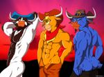  abs anthro arms_behind_head back back_turned bandanna beard biceps big_muscles blue_fur blue_hat body_hair bovine brown_fur butt cattle chest_hair clothing cowboy cowboy_hat cowlorado_kid dakota_dude fabfelipe facial_hair front fur goatee group hair hat horn looking_at_viewer looking_back male mammal marshal_moo_montana multicolor_fur muscles neckerchief nipples nude one_eye_closed pants pants_down pants_pull pecs presenting presenting_hindquarters smile standing the_cowlorado_kid the_dakota_dude topless two_tone_fur undressing wild_west_c.o.w-boys_of_moo_mesa wild_west_c.o.w.-boys_of_moo_mesa wink 