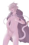  1boy animal_ears cape cat_ears konoe lamento looking_at_viewer male_focus nipples penis red_eyes solo tail tongue white_hair 