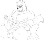  5_fingers abs anthro areola balls biceps big_muscles big_penis canid canine canis erection fifa fingers male mammal manly mascot monochrome muscular muscular_male nipples nude pecs penis simple_background sitting sketch solo unknown_artist white_background wolf zabivaka 