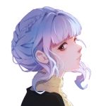  1girl blue_hair braid closed_mouth crown_braid dorothea_arnault fire_emblem fire_emblem:_three_houses from_side looking_at_viewer lyra-kotto marianne_von_edmund portrait red_eyes sidelocks sideways_glance simple_background solo tied_hair 