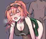  1boy 1girl absurdres alternate_costume alternate_hairstyle beruko14 black_tank_top blush breasts cleavage closed_eyes doggystyle eyewear_on_head girls_frontline highres kalina_(girls_frontline) large_breasts sex sunglasses sweat tank_top tongue tongue_out 