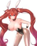  1girl :/ absurdres animal_ears blue_eyes blush breasts bunny_ears bunny_girl bunnysuit choker cream_bread hair_between_eyes highres huge_breasts last_origin long_hair looking_at_viewer may_the_destruction red_hair simple_background solo very_long_hair white_background wrist_cuffs 