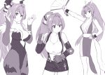  1girl alternate_costume amagi_brilliant_park animal_print bat_print black_skirt breasts cleavage closed_mouth commentary_request cosplay crop_top elbow_gloves fingerless_gloves gloves head_wings kakuma_ai large_breasts long_hair midriff miniskirt morrigan_aensland pantyhose pencil_skirt print_legwear sento_isuzu shiranui_mai simple_background skirt solo suspender_skirt suspenders tank_top tifa_lockhart tifa_lockhart_(cosplay) ueyama_michirou very_long_hair white_background 