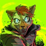  1:1 2019 angry anthro black_nose clothed clothing conchobhar digital_drawing_(artwork) digital_media_(artwork) domestic_cat drawstring felid feline felis fully_clothed fur green_background green_eyes hair hi_res hood iraprince looking_at_viewer magic_user male mammal necromancer open_mouth orange_body orange_fur orange_hair short_hair simple_background snarling solo teeth watermark 