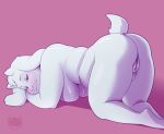  2019 all_fours anthro bedroom_eyes big_breasts biped black_eyes bovid breasts butt caprine digital_drawing_(artwork) digital_media_(artwork) eyebrows female fur goat half-closed_eyes head_tuft hi_res horn looking_at_viewer mammal pink_background presenting presenting_hindquarters presenting_pussy pussy raised_tail rear_view seductive side_view signature simple_background slightly_chubby small_tail softsorbet solo suggestive text toriel tuft undertale video_games watermark white_body white_fur 