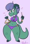  anthro bard breasts claws clothed clothing dancing female hi_res horn invalid_tag kobold la-frugele looking_at_viewer musical_instrument percussion_instrument skimpy smile solo triangle_(musical_instrument) 