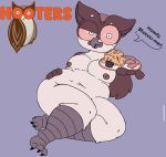  avian bird chicken food fries galliform gallus_(genus) hooters hooters_owl humor joke meme moobs orange_eyes owl phasianid salamikii sauce slightly_chubby 