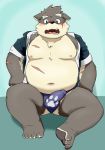  absurd_res asian_clothing belly better_version_at_source blush bottomless bulge canid canine canis clothed clothing domestic_dog east_asian_clothing erection fundoshi hi_res japanese_clothing male mammal moritaka musclegut navel nipples pawpads pecs penis reddo12340 scar tenting tokyo_afterschool_summoners underwear video_games 