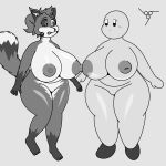  1:1 2019 4_toes 5_fingers :o absurd_res alternate_species anthro areola big_breasts black_and_white black_nose black_sclera blush breast_squish breasts breasts_frottage bump canid canine crossgender digital_drawing_(artwork) digital_media_(artwork) dipstick_tail duo eye_contact eyelashes featureless_crotch female female/female fingers flat_colors fox full-length_portrait fur grey_background hair heterochromia hi_res huge_breasts humanoid humanoidized inner_ear_fluff kirby kirby_(series) lazuli_(doggod.va) line_art looking_at_another mammal mitten_hands monochrome multicolored_body multicolored_eyes multicolored_fur multicolored_tail nintendo nipples nipples_touching nude open_mouth portrait side_boob signature simple_background slightly_chubby squish standing surprise thick_thighs toes tuft two_tone_body two_tone_eyes two_tone_fur two_tone_tail unkown1832_11a0 video_games watermark wide_hips 