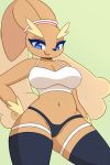  2019 anthro blue_eyes breasts cleavage clothed clothing digital_media_(artwork) female hi_res lagomorph legwear long_ears looking_at_viewer lopunny mammal navel nintendo pinkcappachino pok&eacute;mon pok&eacute;mon_(species) simple_background solo underwear video_games 