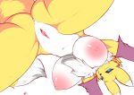  2019 absurd_res all_fours anthro anus areola armwear big_breasts black_nose black_sclera blue_eyes breasts bridal_gauntlets butt clitoris clothing digimon digimon_(species) female fur hi_res looking_at_viewer low-angle_view navel neck_tuft nipples nude presenting presenting_pussy pussy renamon simple_background spread_legs spreading thick_thighs tuft voicedbarley white_background white_body white_fur worm&#039;s-eye_view yellow_body yellow_fur 