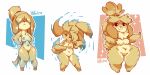  2019 animal_crossing anthro breasts canid canine canis domestic_dog female fluffy fur hair hi_res huffslove isabelle_(animal_crossing) mammal nintendo nipples nude shih_tzu short_stack solo toy_dog video_games wet yellow_body yellow_fur 