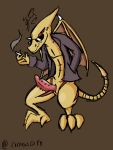  animal_genitalia anthro botomless clothing corneuscorn dragon fan_character looking_at_viewer male metroid nintendo penis radley reptile ridley scalie signature simple_background tagme video_games 