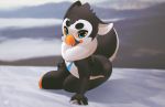  2019 5_fingers alcid anthro avian beak bird blue_eyes blurred_background day detailed_background fingers hi_res lari male open_mouth outside puffin rudragon solo tongue 