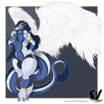  2017 absurd_res alpha_channel anthro blue_body blue_eyes blue_feathers blue_skin bulge cellphone claws clerian clerian_(clerian) clothed clothing digital_media_(artwork) dragon feathered_wings feathers girly hair hand_on_hip hi_res horn huge_tail jewelry jockstrap long_hair looking_at_viewer male markings mostly_nude navel phone scales scalie seductive smile standing thick_tail thick_thighs tight_underwear topless underwear white_body white_feathers white_skin wide_hips wings 