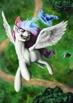  2019 absurd_res beard braces clothing doublewbrothers duo equid facial_hair feathered_wings feathers female feral flying friendship_is_magic hair hat headgear headwear hi_res horn magic male mammal multicolored_hair my_little_pony outside princess_celestia_(mlp) starswirl_the_bearded_(mlp) tree unicorn winged_unicorn wings wizard_hat young 