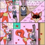  &lt;3 1:1 albinefox anthro arm_tuft bedroom_eyes belly_tuft big_breasts big_butt black_nose breast_grab breasts butt butt_slap canid canine cheek_tuft clothed clothing comic dialogue digital_media_(artwork) disney facial_tuft fan_character female female/female fingering fox half-closed_eyes hand_on_breast hi_res isabelle_wilde judy_hopps kissing lagomorph leporid mammal purple_eyes rabbit seductive slap tuft zootopia 