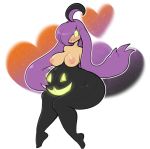  &lt;3 areola armless belly big_belly big_breasts big_butt blush breasts butt curvy_figure female gourgeist gradient_background hair hair_hand hi_res humanoid long_hair looking_at_viewer nintendo nipples not_furry pink_areola pink_nipples pok&eacute;mon pok&eacute;mon_(species) pregnant prehensile_hair purple_hair simple_background sitting smile solo tehbuttercookie thick_thighs video_games voluptuous wide_hips yellow_eyes 