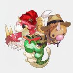  1:1 ambiguous_gender arthropod caterpie clothing esasi8794 feral group hat headgear headwear horn insect multi_leg multi_limb nintendo pok&eacute;mon pok&eacute;mon_(species) simple_background video_games weedle wurmple 