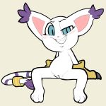  1:1 2019 3_toes blue_eyes blush clothing digimon digimon_(species) ear_tuft female feral fur gatomon gloves grin handwear hi_res itsunknownanon looking_at_viewer paws pussy seductive sitting smile solo spread_legs spreading striped_tail stripes teeth toes tuft video_games white_body white_fur 