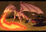  2019 activision claws cynder detailed_background digital_media_(artwork) dragon dragonsia-san duo ember_(spyro) female feral hi_res horn membrane_(anatomy) membranous_wings scales scalie spines spyro_the_dragon video_games western_dragon wings 