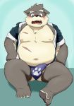  absurd_res asian_clothing belly blush bottomless bulge canid canine canis clothed clothing domestic_dog east_asian_clothing erection fundoshi hi_res japanese_clothing male mammal moritaka musclegut navel nipples pawpads pecs penis reddo12340 scar tenting tokyo_afterschool_summoners underwear video_games 