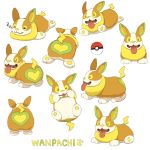  character_name closed_eyes dog facing_away fangs gen_8_pokemon green_eyes happy heart jumping lilac_(p-f_easy) looking_at_viewer looking_to_the_side lying multiple_views on_back one_eye_closed paw_print pokemon pokemon_(creature) simple_background sleeping sploot standing tongue tongue_out walking white_background yamper 