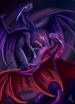  2019 absurd_res blue_hair claws digital_media_(artwork) dragon duo feral hair hi_res horn membrane_(anatomy) membranous_wings open_mouth purple_body purple_scales rathena scales scalie teeth western_dragon wings 