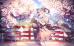  aliasing brown_hair butterfly cherry_blossoms flowers instrument original roang tree 