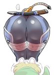  ... /\/\/\ 1boy 1girl ass ass_focus bandages bent_over blonde_hair bodysuit commentary_request doboshiru eyeball link scabbard sheath sheik short_hair simple_background spoken_ellipsis super_smash_bros. sweat the_legend_of_zelda thick_thighs thighs trembling venus_symbol white_background wide_hips 