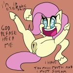  1:1 2019 anus chibi clitoral_winking clitoris english_text eow equid equine female feral fluttershy_(mlp) friendship_is_magic hair hi_res horse looking_at_viewer lying mammal my_little_pony my_little_pony:_pony_life open_mouth pony pussy simple_background solo spread_legs spreading text 
