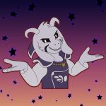  1:1 anthro asriel_dreemurr_(god_form) black_sclera boss_monster bovid caprine clothing digital_media_(artwork) fur hair hi_res horn looking_at_viewer male mammal markings persegan simple_background smile solo undertale video_games white_body white_fur 