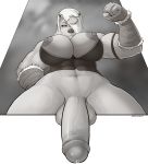  2019 5_fingers absurd_res anthro areola balls big_breasts bodily_fluids breasts fingers genital_fluids gynomorph hair hair_over_eye hi_res huge_breasts humanoid_penis intersex looking_at_viewer low-angle_view mammal marine matoc muscular muscular_gynomorph muscular_intersex nipples penis pinniped precum seal solo 