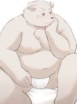  2019 anthro belly blush clothing humanoid_hands male mammal moobs navel nipples overweight overweight_male simple_background sitting solo sv_grart underwear white_background 