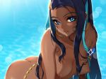  aqua_eyes ass blue_hair breasts cropped dark_skin long_hair necklace nipples nude pokemon rurina_(pokemon) tofuubear waifu2x water wet 